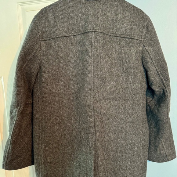 Coach Men's Herringbone Wool Blend Peacoat with Leather Details - Picture 2 of 14